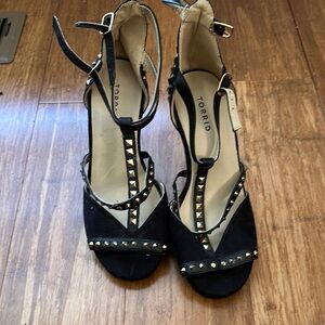Torrid Black T-Strap Sandals with Silver Studs